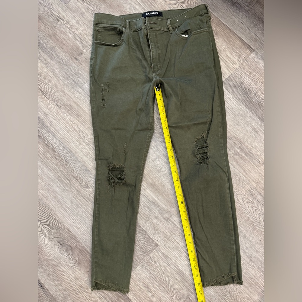 express olive distressed jeans legging high rise size 14R